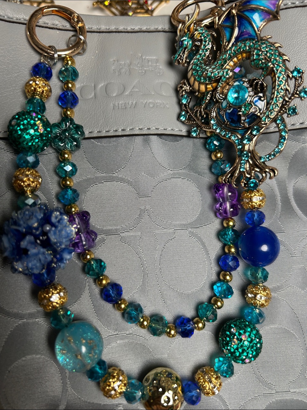 Keychain Teal, Blue, Purple & Gold Dragon Statement Necklace